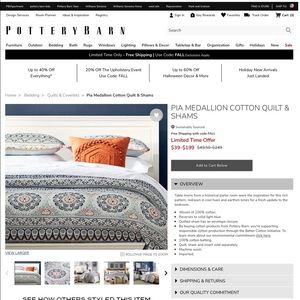 Pottery Barn king size quilt and shams